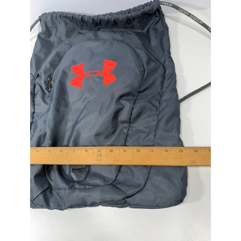 Under Armour Grey Orange Logo Drawstring Sackpack Gym Bag 1342663 Unisex 18x14
